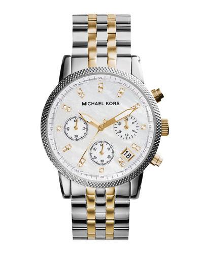 36mm Jet Set Crystal Bracelet Watch, Two-tone
