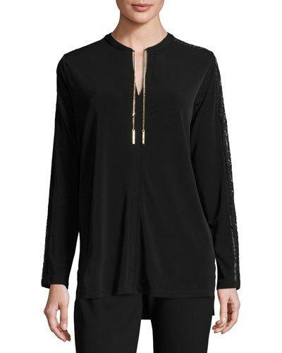 Lace-panel Chain-detail Blouse, Black