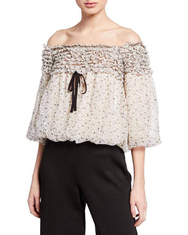Off-the-shoulder Printed Ruffle Top