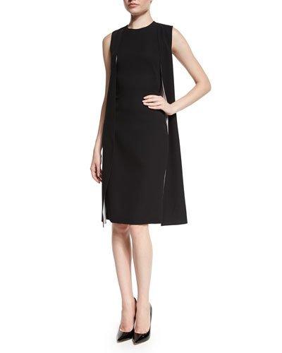 Sleeveless Double-face Cape Dress, Black/optic White
