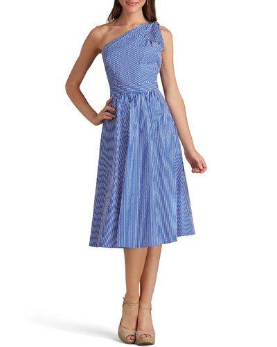 One-shoulder Striped Cotton Dress
