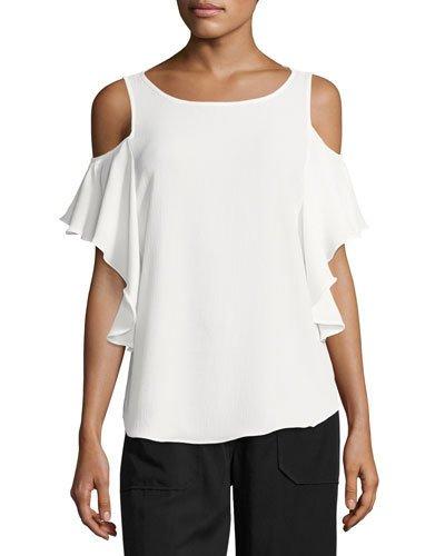 Cold-shoulder Crepe Blouse, Ivory
