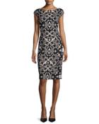 Cap-sleeve Heritage Printed Sheath Dress,