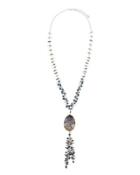 Mixed-bead Druzy Pendant Necklace