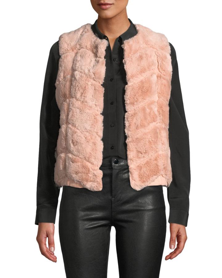 Chevron-patterned Faux Fur Vest