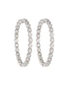 18k White Gold Marquise & Round Diamond Hoop Earrings