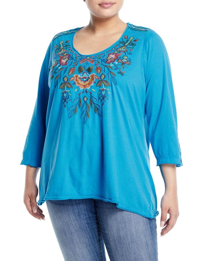 Izamal Embroidered-yoke T-shirt,