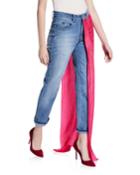Aston Distressed Jeans With Draped-lame Overskirt