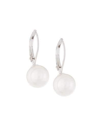 Silvertone White Pearl Drop Earrings,