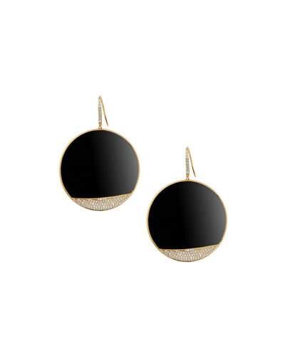 14k Pave Diamond & Onyx Jet Disc Earrings