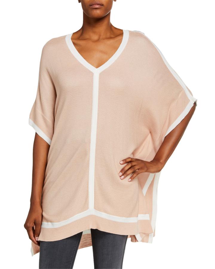 Contrast V-neck Poncho