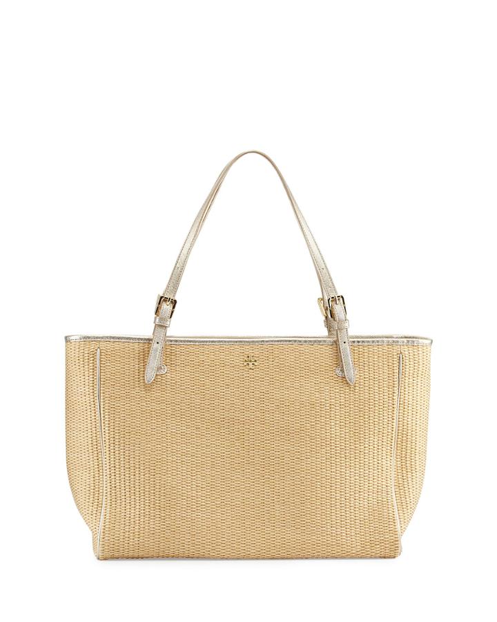 Tory Burch York Buckled Straw Tote Bag, Women's, Natural/gold