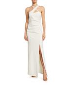 Tampa Side-ruched Stretch-crepe Halter Gown W/ Beaded Detail