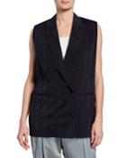 Double-breasted Silk Beaded Collar Vest