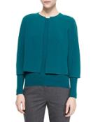 Cropped Stretch-wool Crewneck Jacket, Peacock