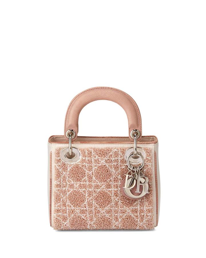 Lady Beaded Leather Mini Tote, Pink