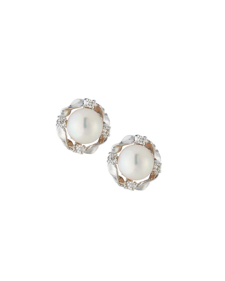 14k Round Diamond & Pearl