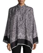 Floral Silk Kimono Top, Black/multi