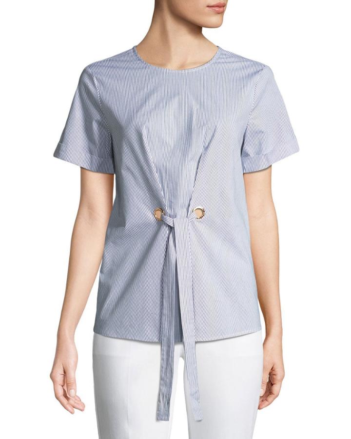 Tie-front Short-sleeve Poplin Blouse