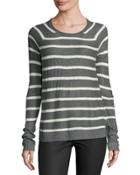 Tori Striped Button-cuff Sweater, Charcoal