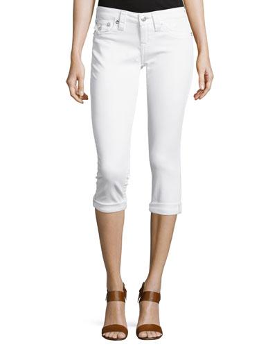 Flap-pocket Rolled Capri Jeans, Optic White