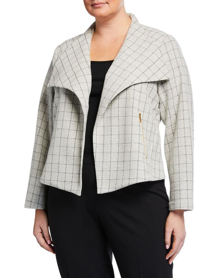 Plus Size Checked Tweed Flyaway Jacket
