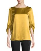 Elisio 3/4-sleeve Bateau-neck Silk Blouse, Yellow