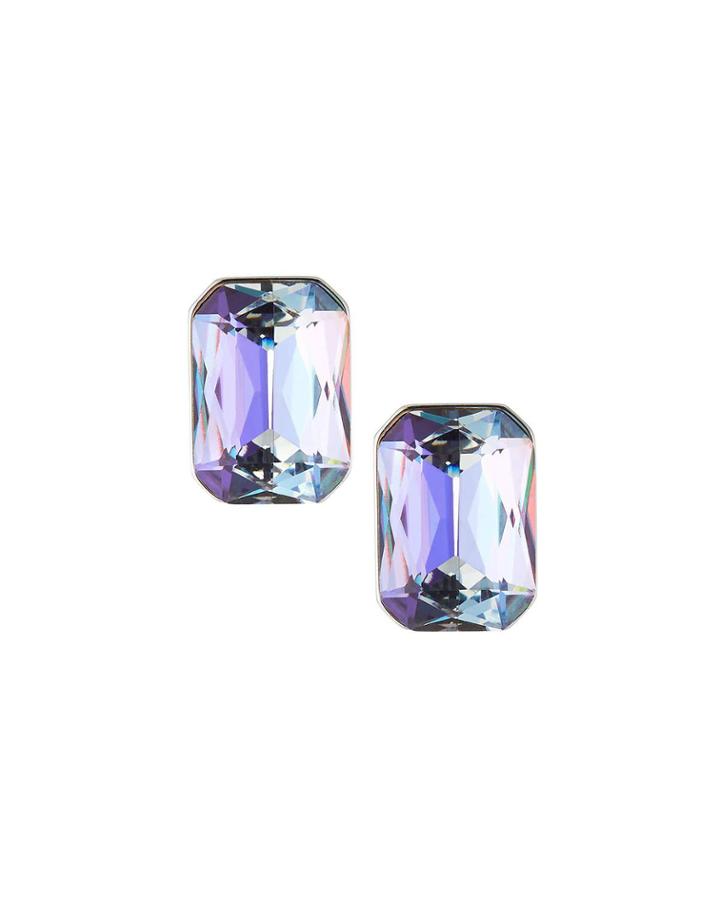 Large Iridescent Stone Stud Earrings, Purple/silver