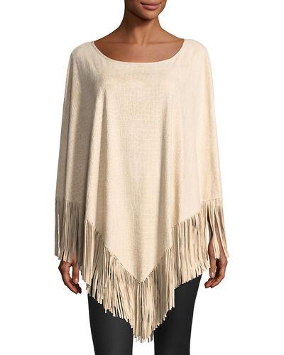 Fringed-hem Embossed Poncho