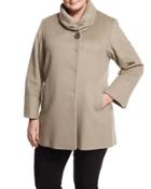 Stand-collar Wool-blend Coat, Taupe,