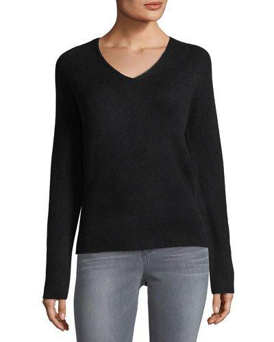 Cashmere Basic Pullover Sweater, Black,