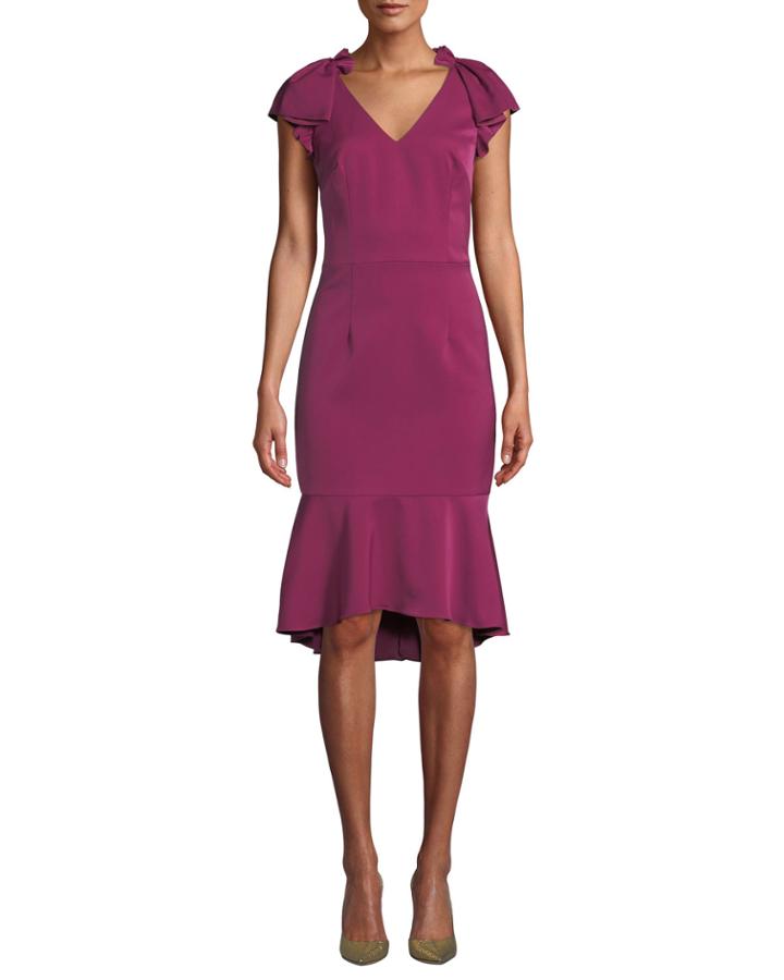 V-neck Flutter-sleeve Flounce Dress