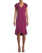 V-neck Flutter-sleeve Flounce Dress