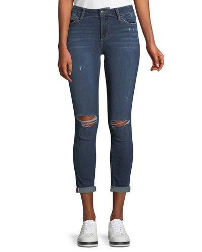 The Icon Distressed Rolled-cuff Ankle Jeans, Blue