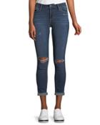 The Icon Distressed Rolled-cuff Ankle Jeans, Blue