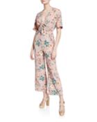 Tie-front Floral Wide-leg Jumpsuit