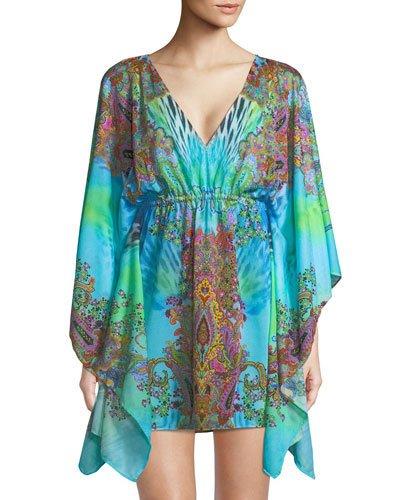 Mixed-print V-neck Caftan Dress