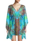 Mixed-print V-neck Caftan Dress