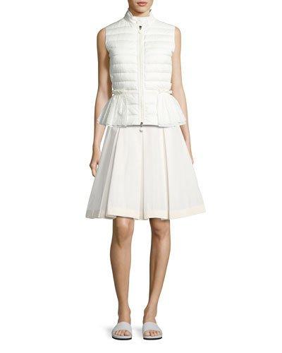 Valensole Lace-trim Peplum Puffer Vest, White