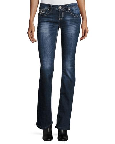 Embroidered Boot-cut Jeans, Dark Blue