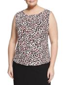 Animal-print Jersey Keyhole Blouse, White/black,