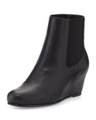 Socks Leather Wedge Bootie, Black