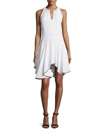 Sleeveless Contrast Flounce-hem Dress, Chalk/black