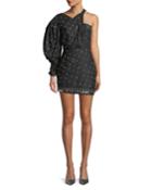 One-sleeve Fitted Mini Dress W/ Pearl-beads & Ring Details