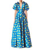 Short-sleeve Polka Dot Taffeta Gown