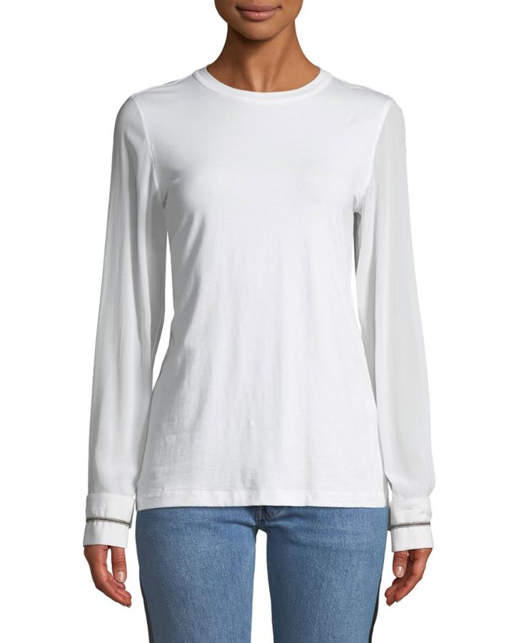 Monili-cuff Semisheer-sleeve Tee