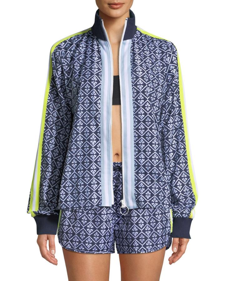 Ikat-print Zip-front Neon-stripe Jacket