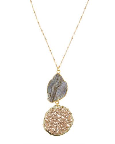Double-drop Druzy Crystal Pendant Necklace,