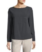 Georgette Chest-pocket Long-sleeve Top