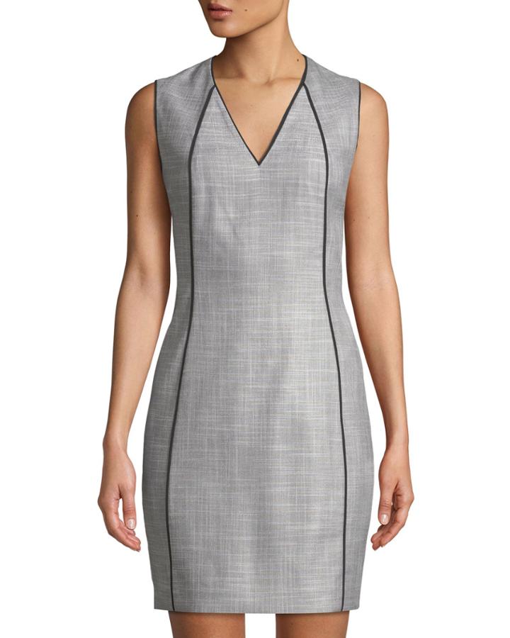 Lakira Herringbone Piped Sleeveless Dress
